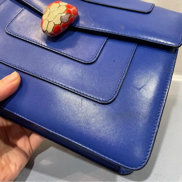 EUC Bvlgari Calfskin Leather Serpenti Forever Crossbody Blue Bag Purse Authentic - Picture 3 of 15